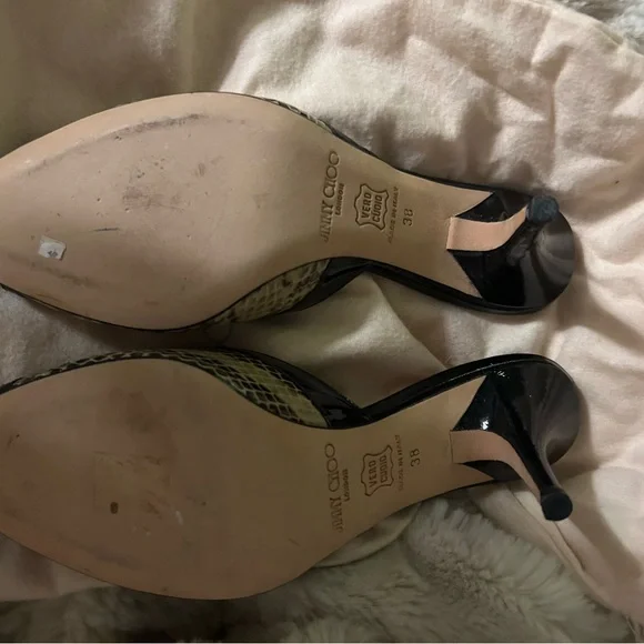 Vintage Jimmy Choo Black and Beige leather Snakeskin print with dust bag. ✨ - Picture 3 of 10